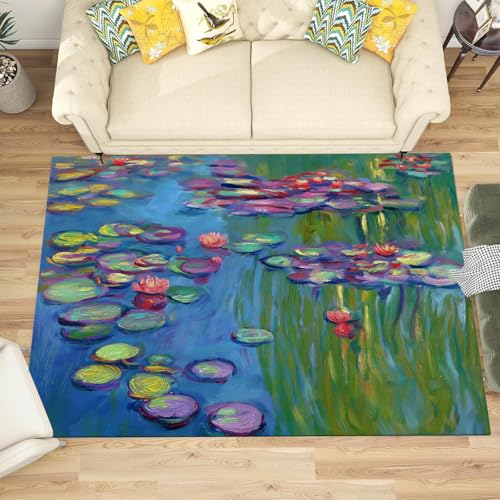 Tapis de salon lavable 150x210 cm vert olive style impressionniste - 3