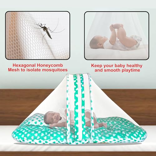 Image of VParents Rosy Green Cotton Bedding Set & Mosquito Net