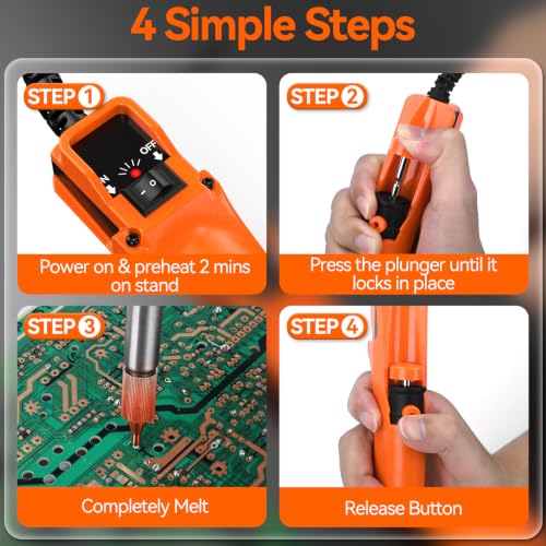 Image of Preciva 929D-VI Electric Desoldering Pump 180W Temperature-Controlled | Desoldering Gun with 4 Nozzles (1.0mm & 1.2mm) - Solder Sucker with On /Off Switch for PCB Soldering Repair