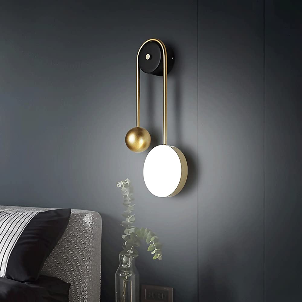 Kreatywne kinkiety w stylu zegara wahadłowego, korpus lampy LED Den z żelaza + akrylowy abażur, kinkiety, prosty metal do salonu