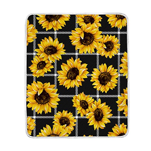 Blanket Soft Warm Tartan Plaid Sunflower Blankets Throw For Bed Couch Sofa Car Lightweight Travelling Camping 60 X 50 Inch For Kids Boys Women #TOP14