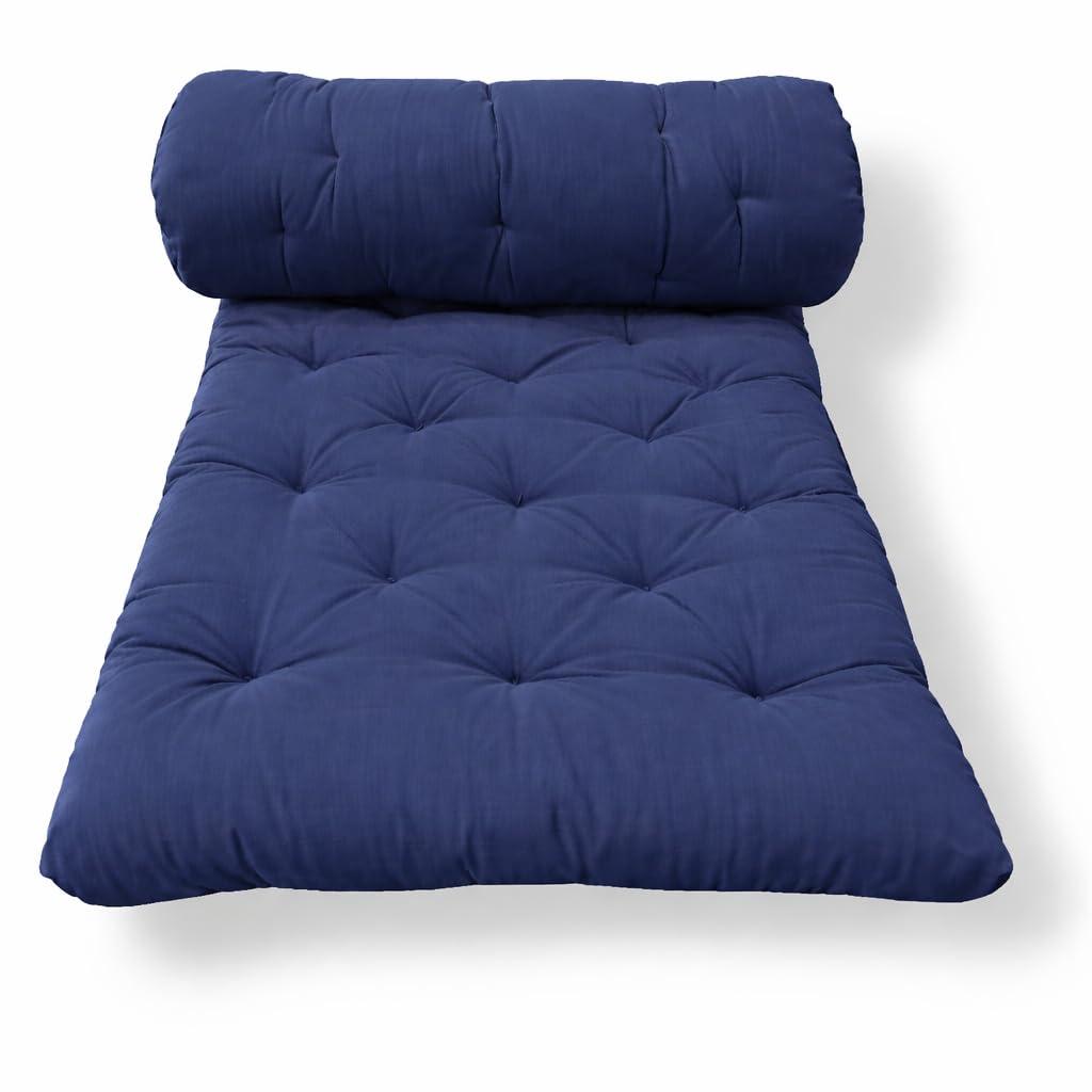 ATOOTFUSION Foldable Star Cotton Floor Mattress 72x48x5 Inch | Soft Thick Firm Handcrafted Tufted Futon Gadda for Guest Sleeping, Yoga & Picnic | Lightweight Rollable (Navy Blue)-image-40