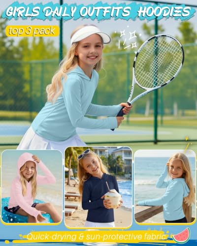 Image of 3 Pack Girls Long Sleeve Hoodies Thumbhole Shirts