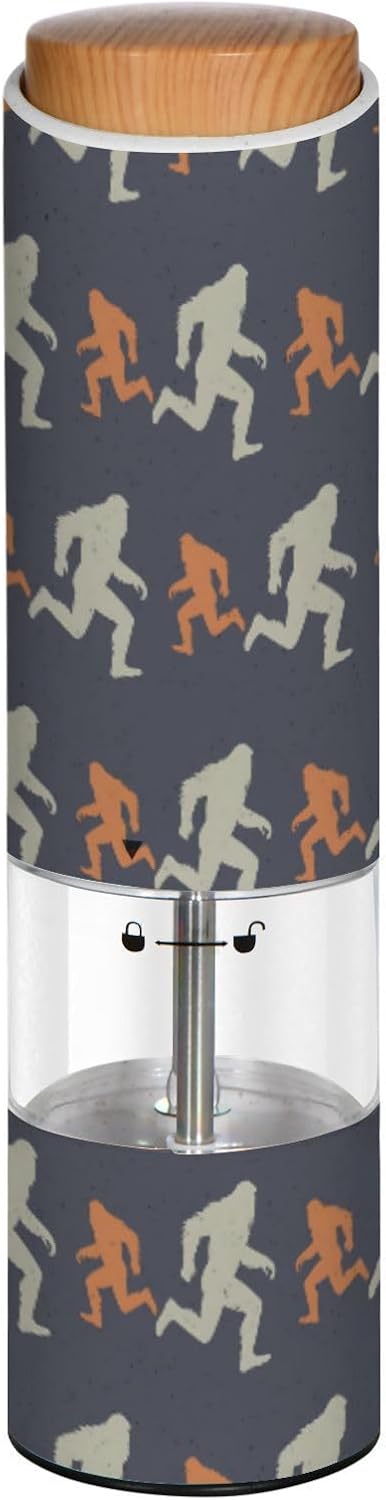 ALAZA Electric Pepper Grinder with Adjustable Coarseness, Bigfoot Sasquatch Orange Battery Automatic Salt and Pepper Mill with Led, One-Handed Operation Spice Grinder for Kitchen, Camping & BBQ
