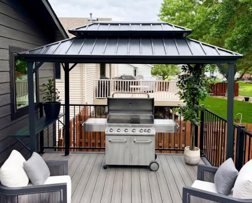 PURPLE LEAF Hardtop Grill Gazebo 6.5' x 10' Aluminum Frame Double Top, Gray