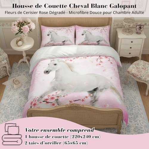 Housse de couette fille et femme cadeau idéal thème cheval et fleurs roses