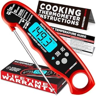 Instant Read BBQ Meat Thermometer For Grill And Cooking. Sold In Elegant Gift Box. Best Ultra Fast Digital Food Probe. Includes Internal Meat Temperature Guide. By Alpha Grillers