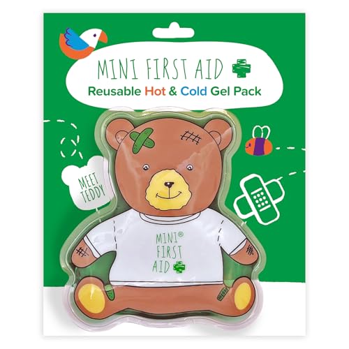Mini First Aid Hot/Cold Reusable Gel Pack – for Bumps, Bruises, & Pain Relief – Flexible Compress for Heat or Cool Therapy – Cute Teddy Bear Design – Ideal for Kids