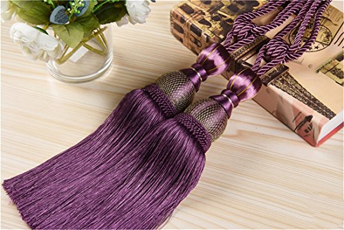 Turbokey Large Curtain & Drapery Tassel Tiebacks 1 Pair Chinese Drapery Curtain Rope Tie Band Decorative Chainette Purple Tiebacks Holdbacks (Purple) - Thumbnail 3