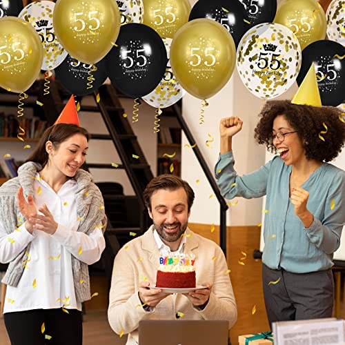 Image of 55th Birthday Balloons for Men, 15 Pcs Black Gold Happy 55th Birthday Balloons, Black Gold 55th Birthday Party Decorations Balloons for Men Women 55th Birthday Decor