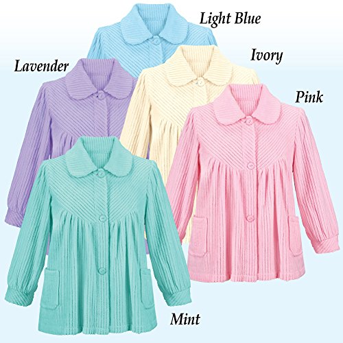 Collections Etc Women's Soft Fleece Button Down Night Shirt With Pockets - Comfy Flattering Fit Over Pajamas Or Nightgown, Ivory, Large #TOP3