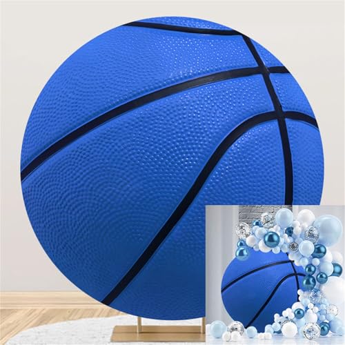 Polyester Diameter 6.5ft Basketball Round Backdrop Cover Blue Basketball Photography Background Sports Lover Birthday Party Decoration Supplies Adult Boys Portrait Studio Photo Prop