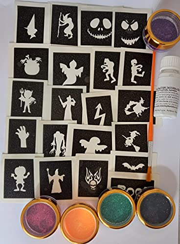 Pochoirs Halloween de tatouage avec glitter glue et paillettes haute adhérence pour filles