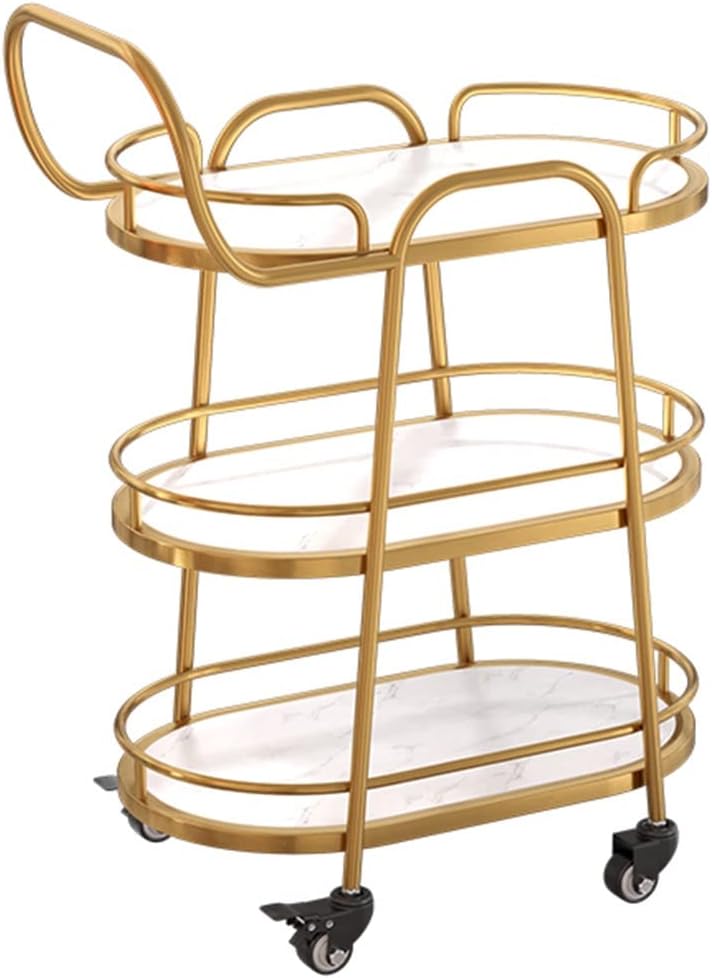Utility Cart with Wheels-Titanium Frame 3-Tier Serving Bar Cart for Home Hotel Restaurant Tea Trolley with Brushed Gold Metal Modern Storage Cart