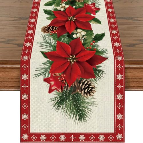 Tarklanda Weihnachten Poinsettie Blumen Tischläufer,...