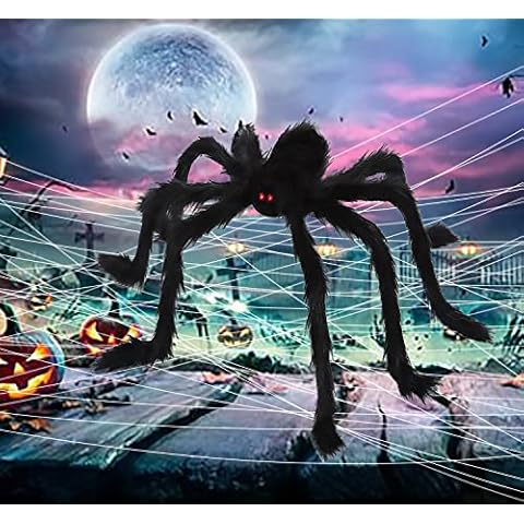 Halloween Decorations Outdoor Halloween Spider Decor 4FT Giant Spider Party Yard Garden Halloween Decoration Black Fake Hairy Large Scary Spider Props Cover