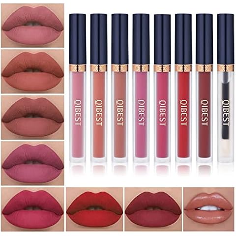 QiBest 7Pcs Matte Liquid Lipstick + 1Pcs Lip Plumper Makeup Set Kit Cover