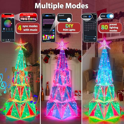 40'' Prismatic Iridescent DIY Multi-Color LED Folding Christmas Tree with Smart APP Control, LED Christmas Tree Music Sync for Indoor/Outdoor Holiday Decorations
