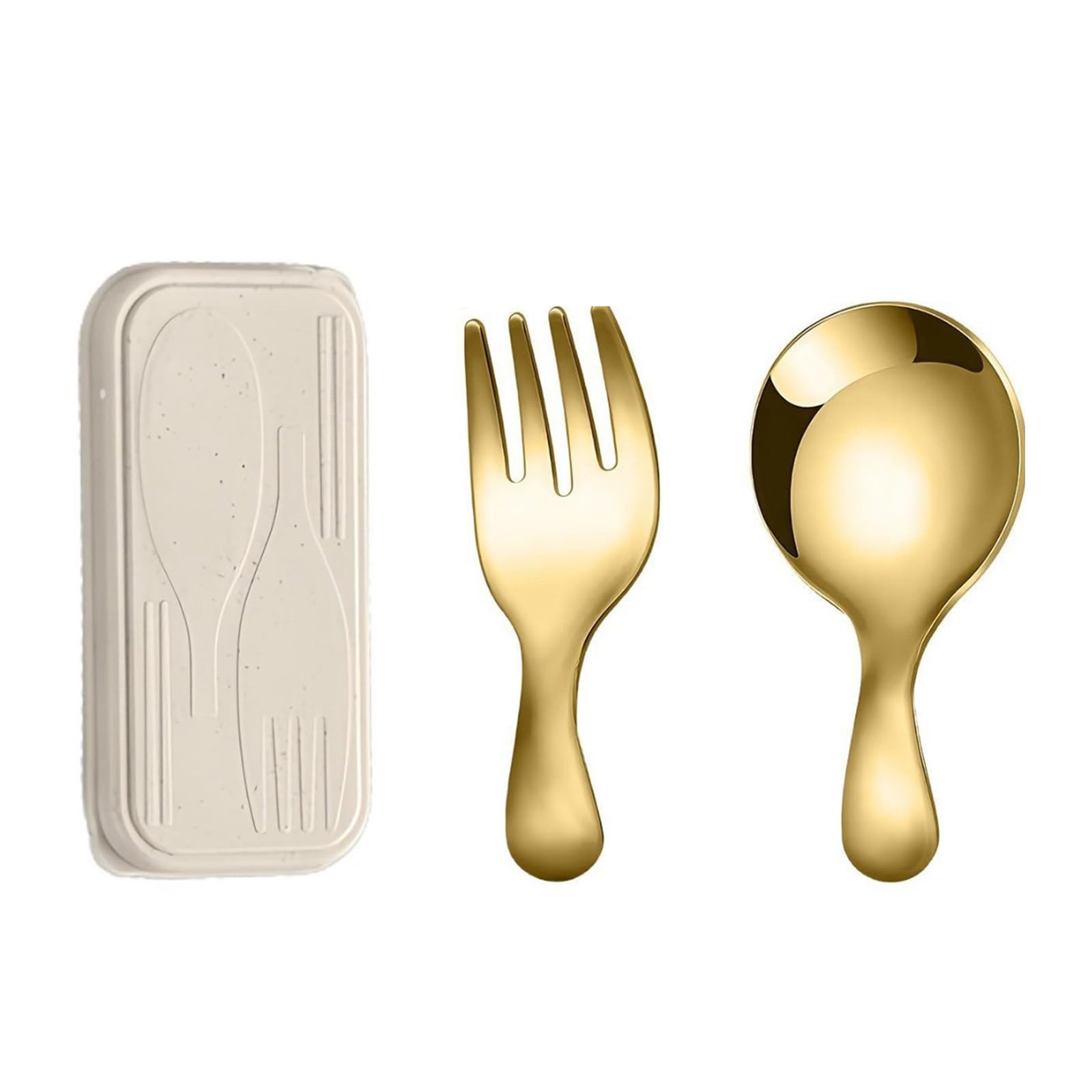 Belowsyaler Gold Stainless Steel Spoon Fork Set, Portable Lunch Utensils With Case For School, Camping, Travel And Meals Miniature Flatware