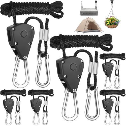 6 Pièces Corde Cliquet avec Crochets, 1/8 Pouces Cordes Réglable, Tendeur Toile Ombrage, Poulie...