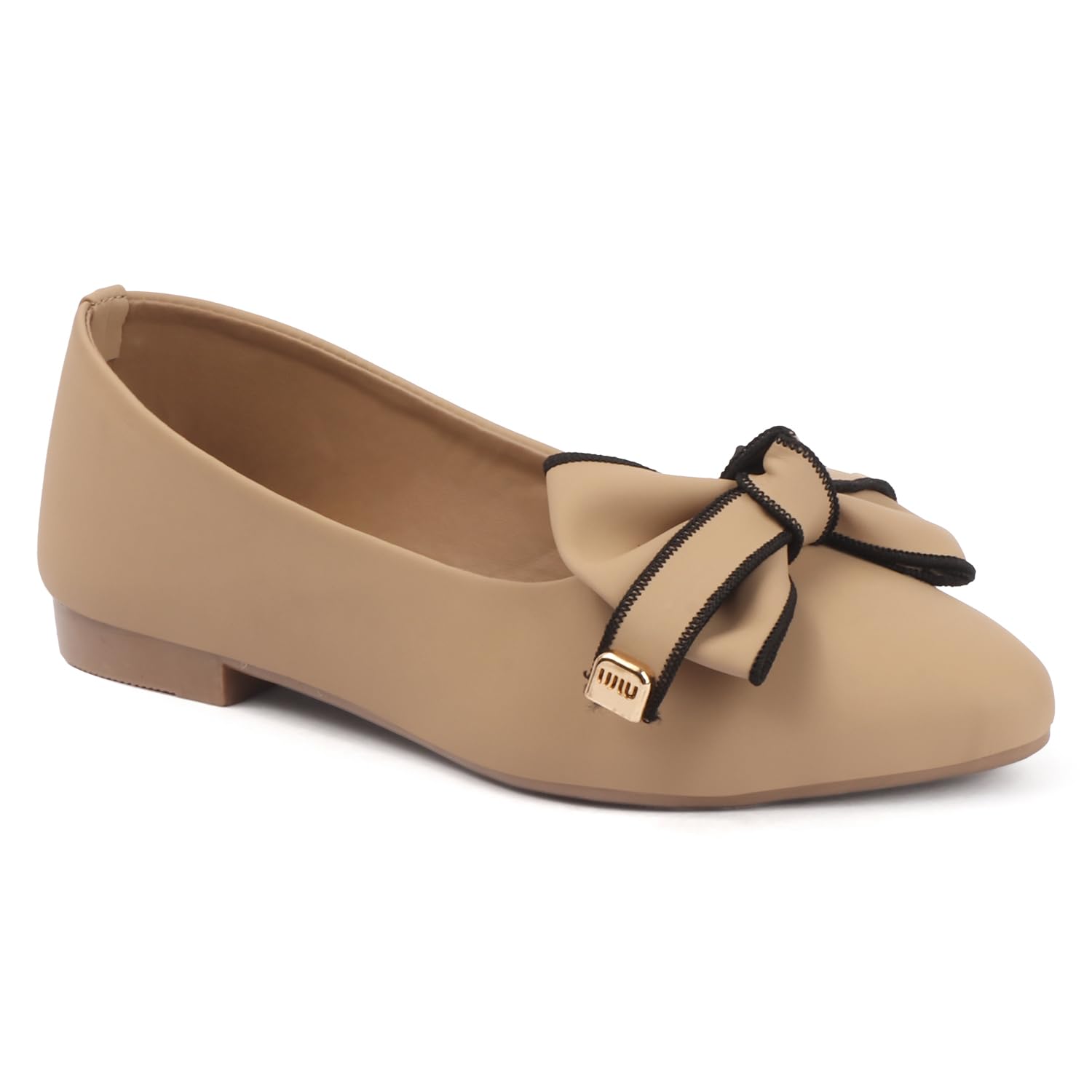 stepizia MIU MIU Women's Ballet Flats, Bow Detail with Black Trim, Gold-Tone Logo, Round Toe-picture-52