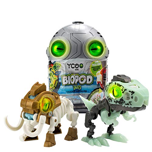 YCOO 88082 Biopod Duo by Silverlit, Roboter, 2 Figuren, zum selbst zusammenbauen, Tonund Lichteffekte, 8 Verschiedene Modelle zum Sammeln, 9 cm, bunt, ab 5 Jahren