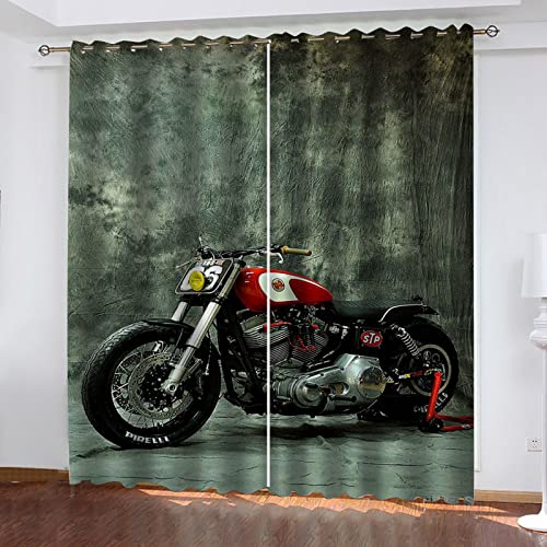 Cortinas Opacas Cortas Salon Dormitorio Modernas para Ventanas Motocicleta Creativa Estampadas 2 Piezas con Ojales 140X160Cm Cortinas Opacas Termicas Aislantes Frio Y Calor Infantil Juvenil