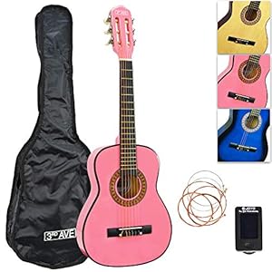 3rd Avenue 1/4 formaat klassieke Spaanse gitaar voor kinderen, beginnerspakket, met nylon snaren, tas, snaren – roze