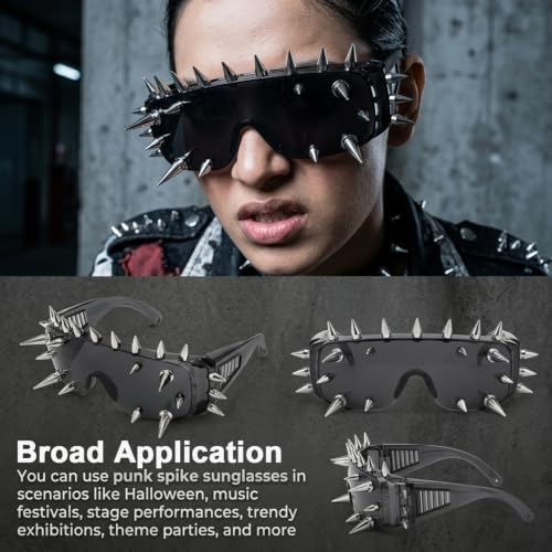 Image of PATPAT Punk Spike Goth Punk Rock Black Sunglasses for Men Stylish Goggles for Women with Unique Long Rivets, Halloween Rock Accessory Cooling Glass for Man Women for Y2k Costume Cosplay Party