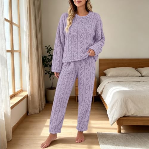 Flannel Pajamas for Women Fall Warm Soft Fuzzy Long Sleeve Pjs Sets Purple - image 2