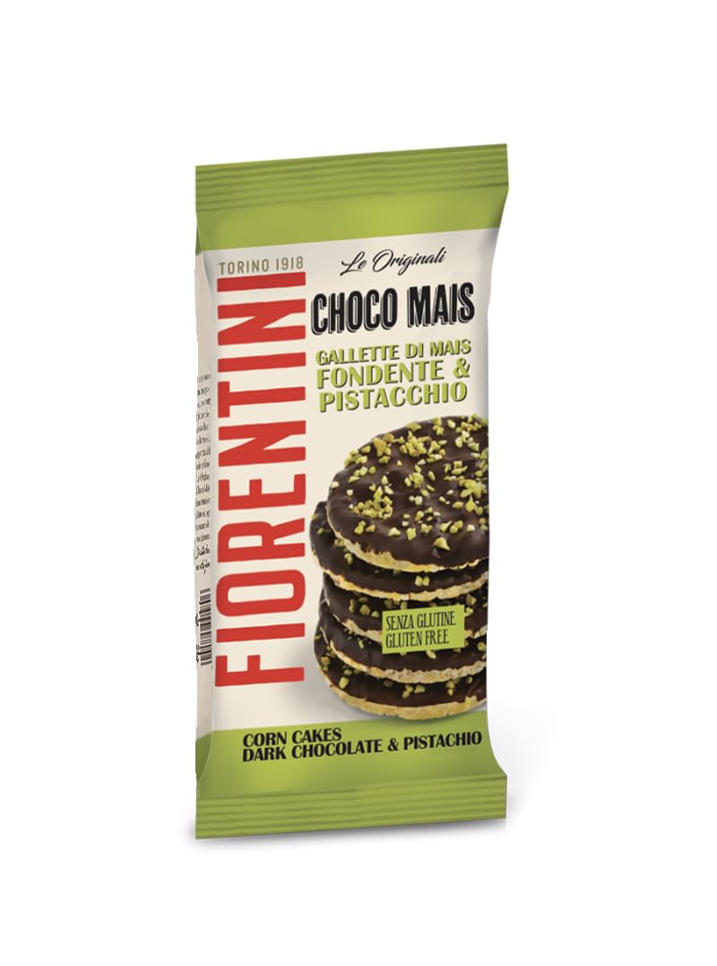 Fiorentini Choco Mais Gallette di Mais con Cioccolato Fondente e Pistacchio Vegane e Senza Glutine (Gluten Free) 72g [CAIYA® BOX da 8 Confezioni]