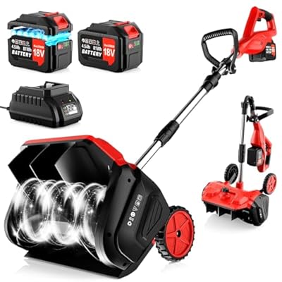 17" Cordless Snow Shovel with Wheels, 9000mAh Brushless Electric Snow Blower Battery Powered, 20-30FT Throw Distance/Larger Snow Removal,12lb Lightweight Snow Thrower for Driveway/Steps/Patio/Sidewalk