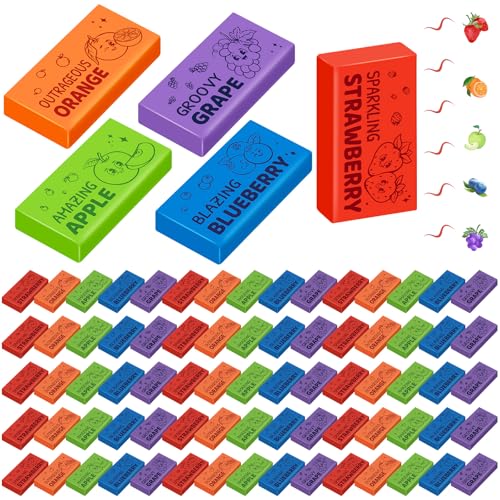 AmazingSpark 100 Pcs Fruit Scented Erasers Bulk Fun Assortment Erasers Gifts for Teacher Rewards, 5 Styles