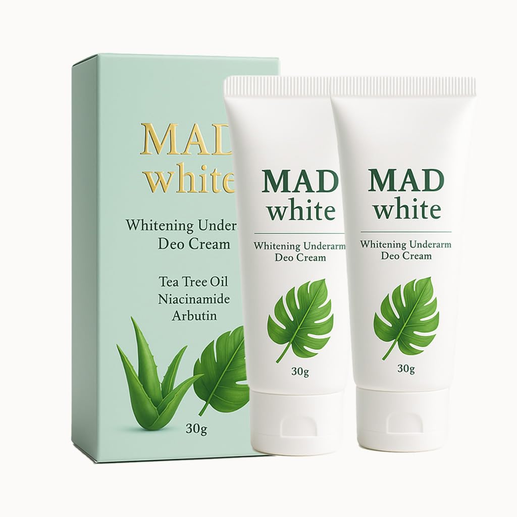 Mad White Whitening Underarm Deo Cream 30g, Gentle Moisturizing Cream for Dark Underarms, Elbows, Knees Care (2PCS)