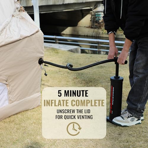 Betterland Inflatable Camping Tent with Pump,Large Waterproof Windproof Outdoor Glamping Tent for 4-6 Person,Oxford 4 Season Cabin Tent with Mesh Windows & Convective Double Doors