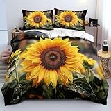 YYDIANZ Girasol Bedding Funda Nordica 140 x 200 cm Amarillo Microfibra Súper Suave Funda Edredon 3 Piezas Compuesto por 1 Funda Nórdica + 2 Fundas de Almohada, Funda de Edredón con Cremallera