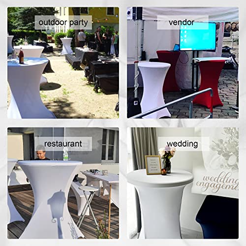 Dololoo 2 Pack Cocktail White Spandex Stretchable Tablecloths,Round Highboy Stretch Table Covers，Elastic Square Corners Table Clothes For Wedding,Party,Birthday,30"-32" Diameter X 40"-43" Height #TOP5