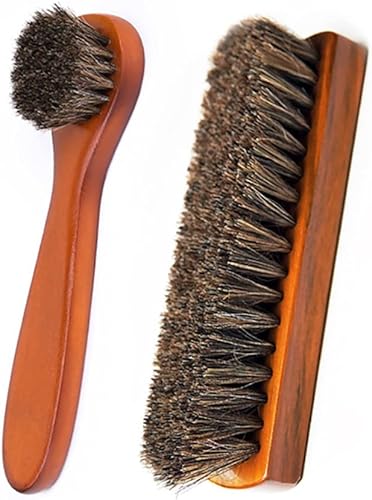 Miniatura 5 de Juego de 3 cepillos para zapatos de crin de caballo naturales, juego de aplicadores de limpieza para pulir y limpiar zapatos, cepillo de cuidado de
