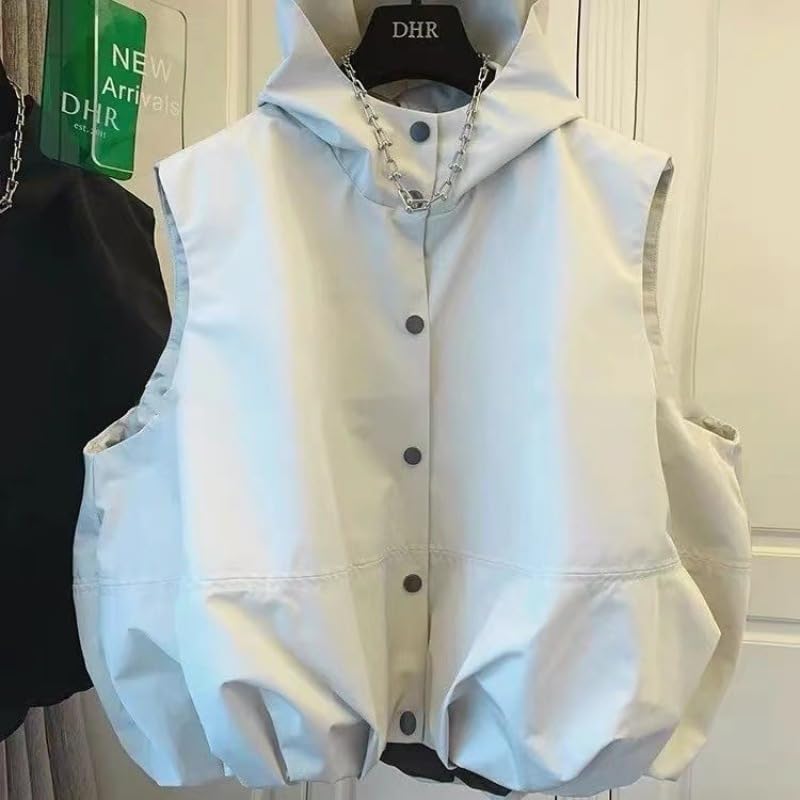 utcoco Womens Casual Lightweight Button Down Vest Cargo Oversized Ruched Hem Sleeveless Hoodie Jackets Tops4