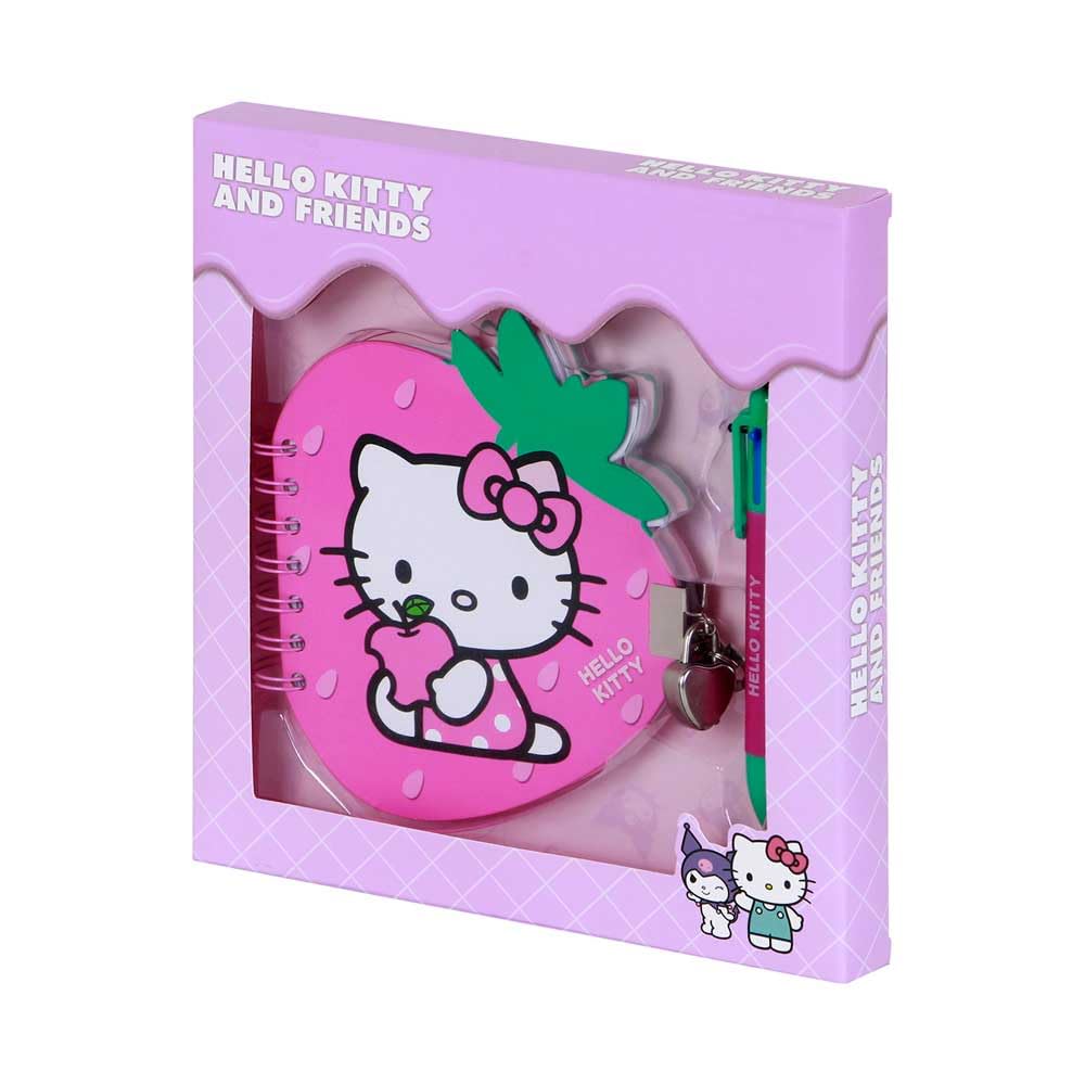 Hello Kitty Strawberry-Pack of Strawberry Diary + 6-Coloured Pen, Pink