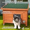 VOUNOT® Casetta per Gatti in Legno con Finestra in Plexiglas, Cuccia da Esterno Casa per Gatti con Porta e Tetto 57x45x43cm