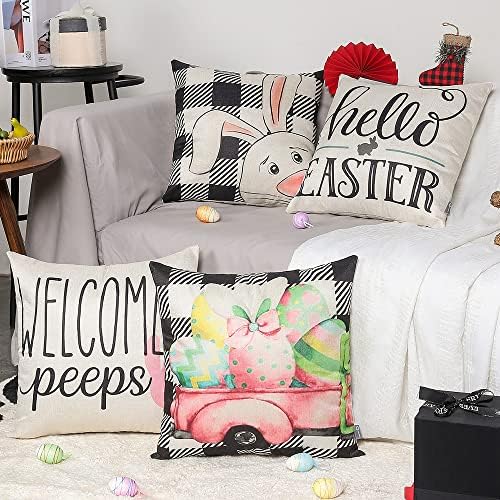 ORANIFUL Easter Pillow Covers 18x18 Set of 4 Easter Decorations for