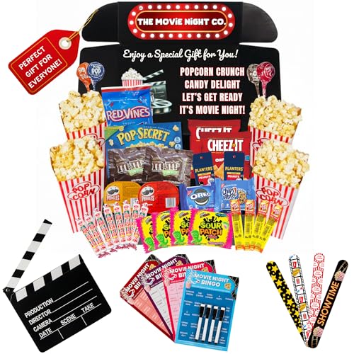Movie Night Gift Basket – 42-Piece Gift Box with Popcorn,