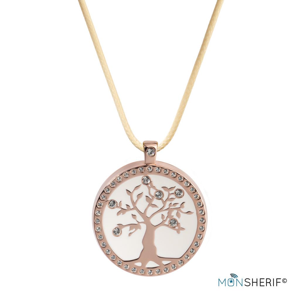 Bouton d'alerte MONSHERIF + Pendentif Arbre de Vie doré rosé : L’élégance et la Technologie réunies dans Un Bijou connecté Discret