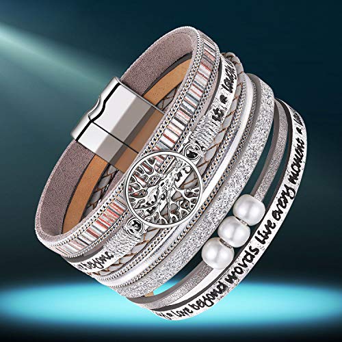 image for Desimtion Silver Boho Wrap Leather Bracelets for Women Buckle Multilay