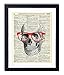 Skull With Red Glasses Vintage Upcycled Dictionary Art Print 8x10