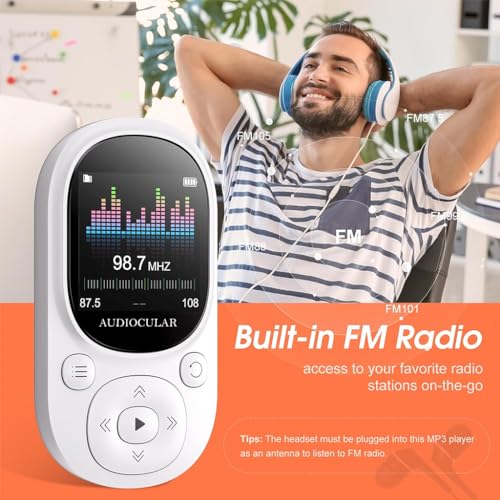 Image of AUDIOCULAR M11 32GB Mp3 Player with Clip, Portable, Mini, Bluetooth Digital Music Player Support Upto128GB External Storage, Pedometer, FM Radio, Voice Recorder, E-Book, Stopwatch (32GB - White)