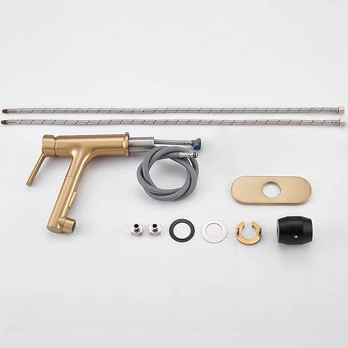 Miniatura 7 de Grifo de lavabo de baño de oro cepillado con rociador extraíble de una sola manija, grifo moderno de latón macizo para fregadero de baño, placa de