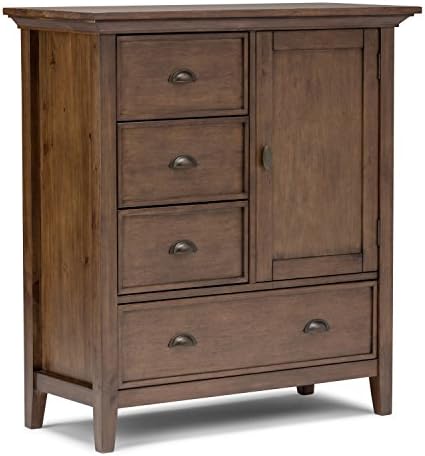SIMPLIHOME Redmond SOLID WOOD 39 inch Wide Transitional Medium Storage Cabinet in Transitional Natural Aged Brown, with 3 Small Drawers, 1 Large Drawer, Large Cabinet Space Behind 1 Side Door