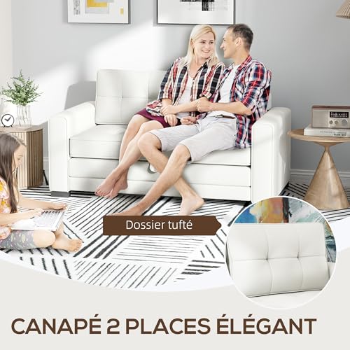 Canapé convertible 2 places blanc moderne 839-233V00CW